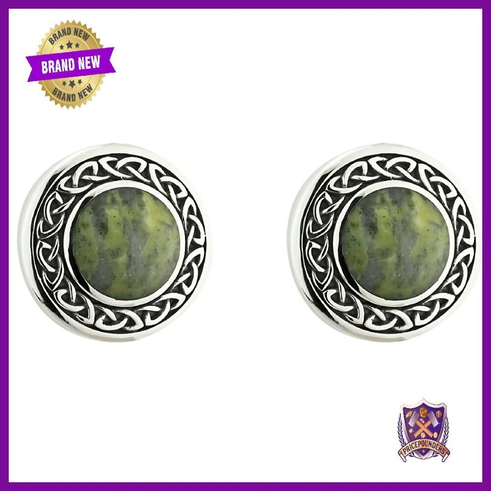 Sterling Silver Connemara Marble Celtic Knot Stud Earrings Handmade Ireland